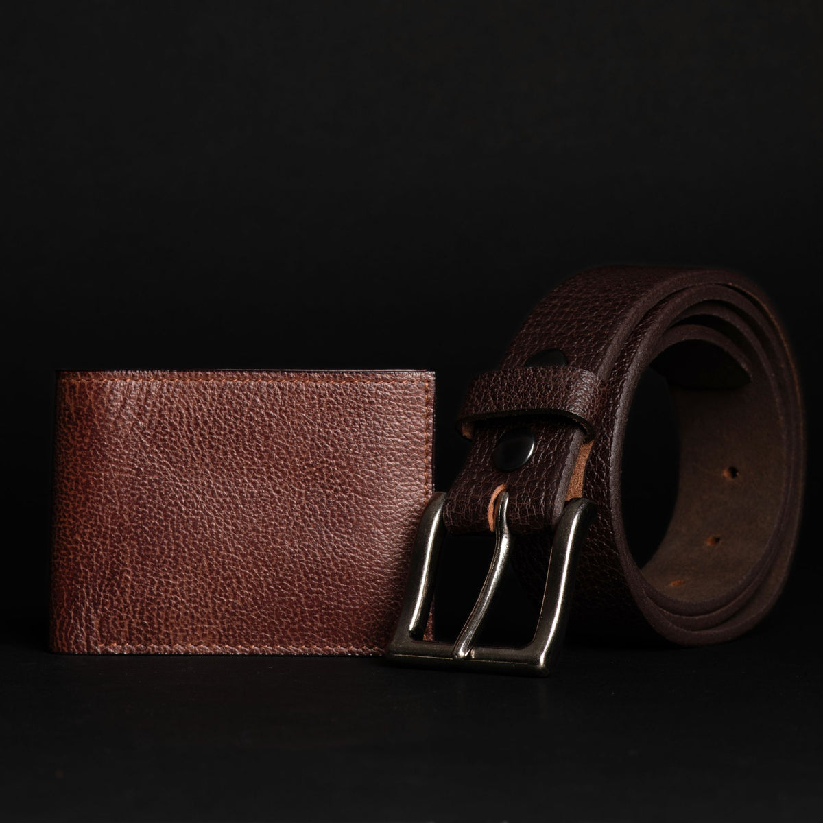 The Maverick bison leather belt and wallet set