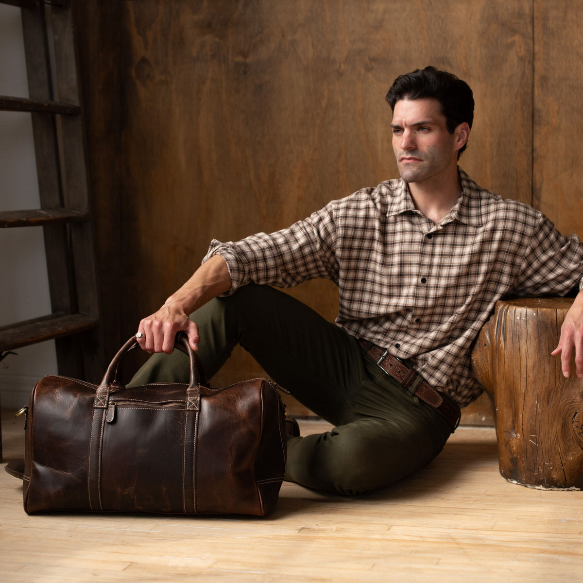 The Wayfarer brown full-grain leather duffle bag