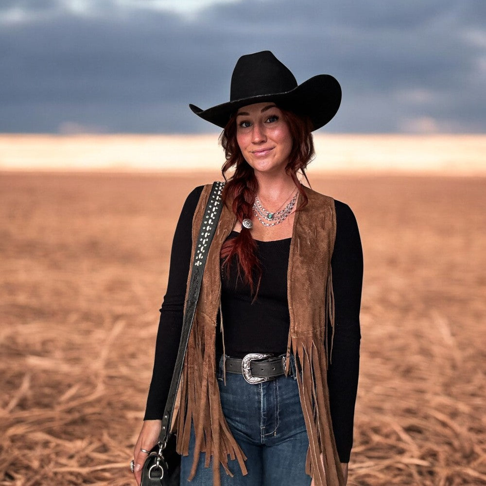 Cassidy western black hand-tooled full-grain leather belt