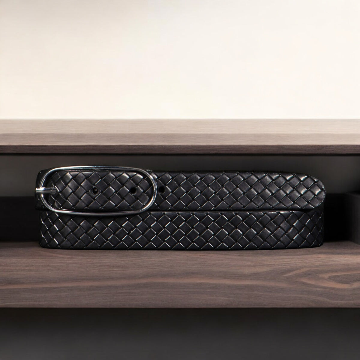 Aika braided embossed leather belt with oval buckle