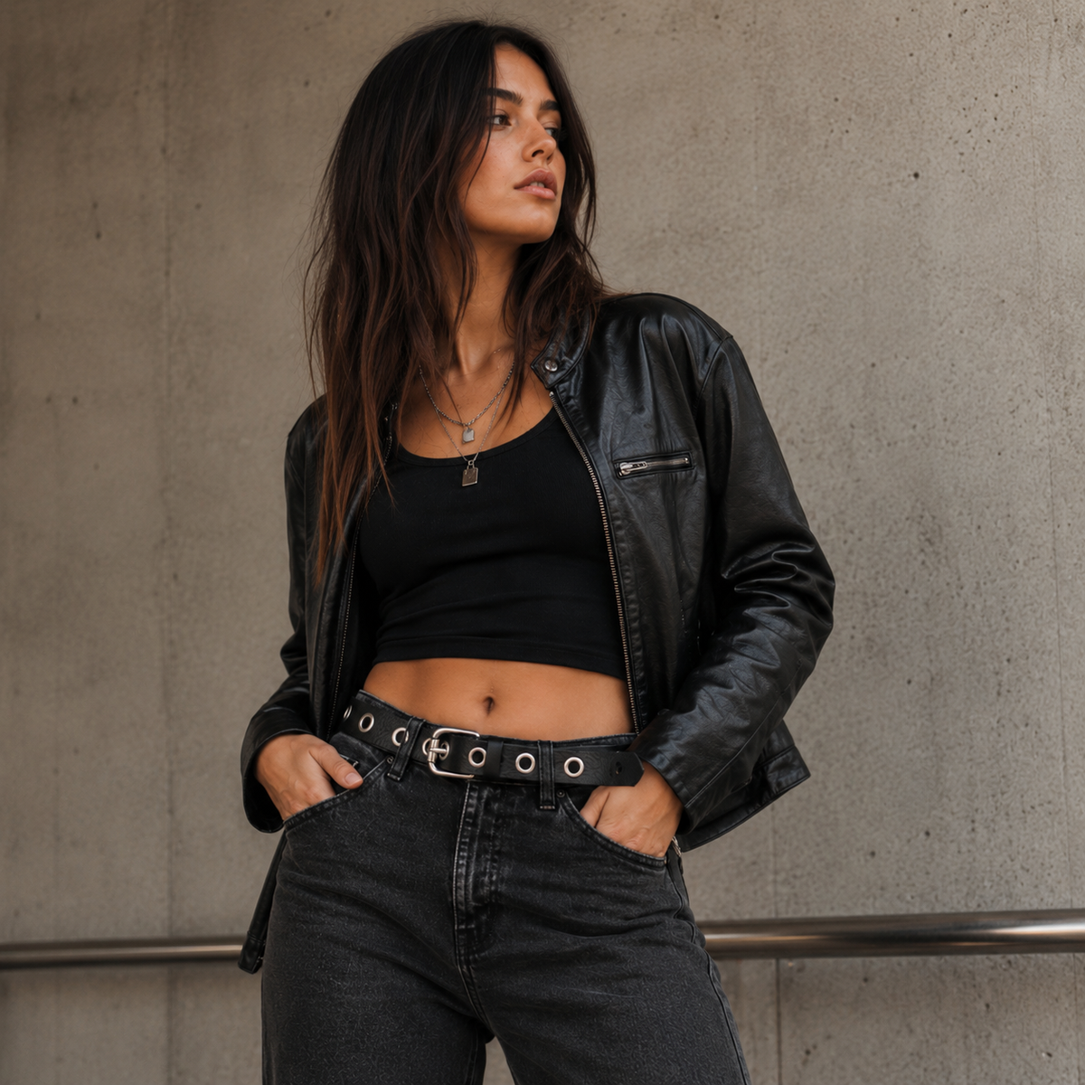 Exene slim leather belt with single grommets