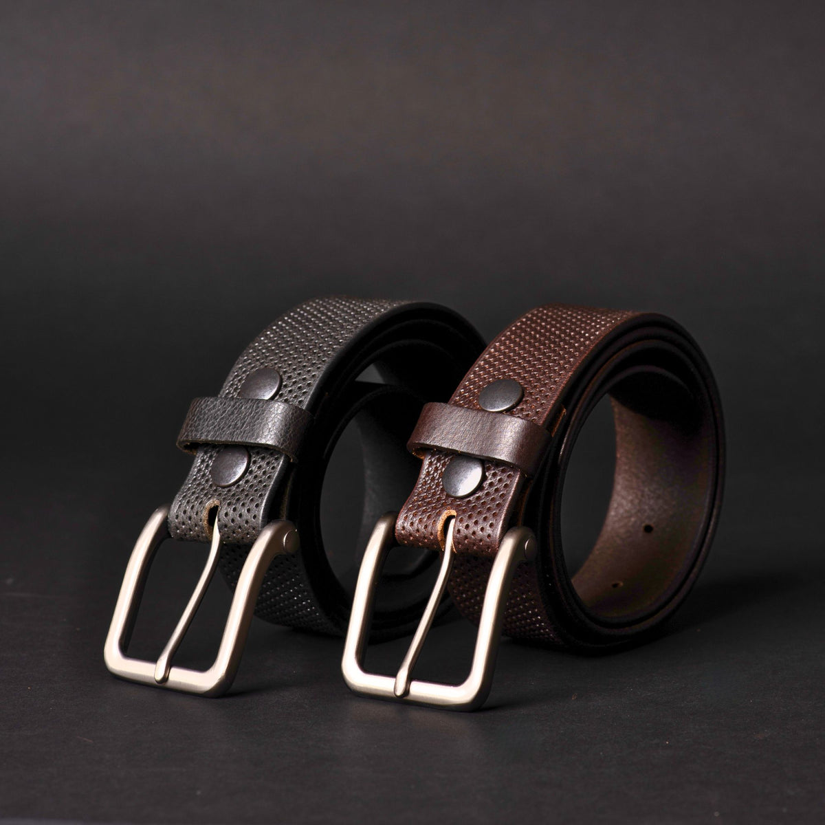 The Matrix Belts 2-piece perforated leather belt gift set