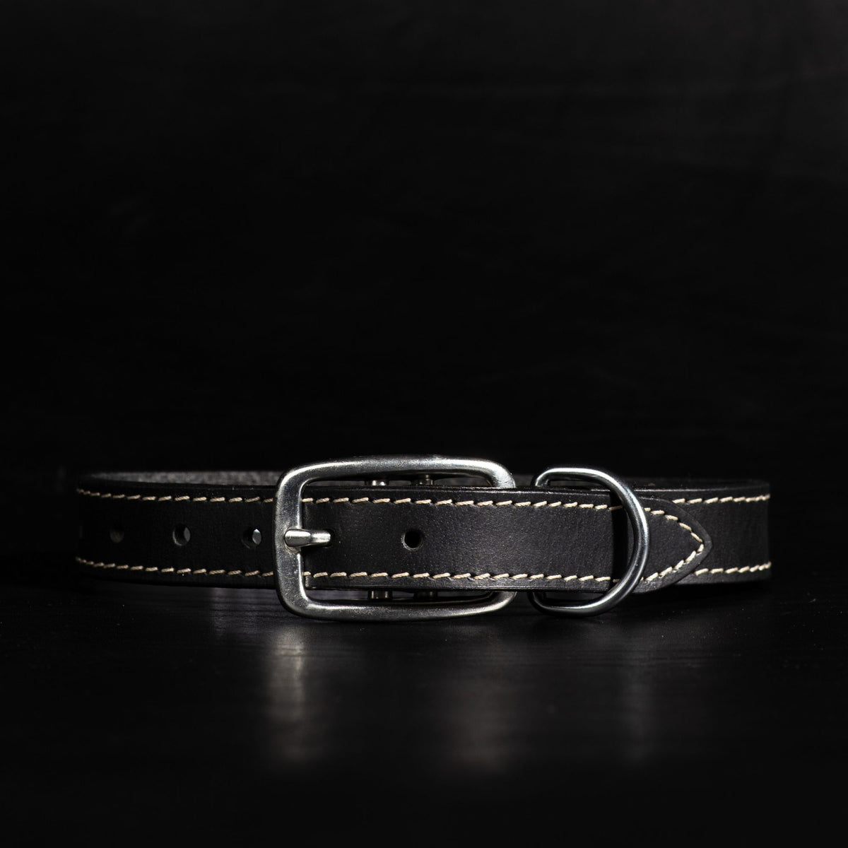 Trailblazer black stitched leather dog collar