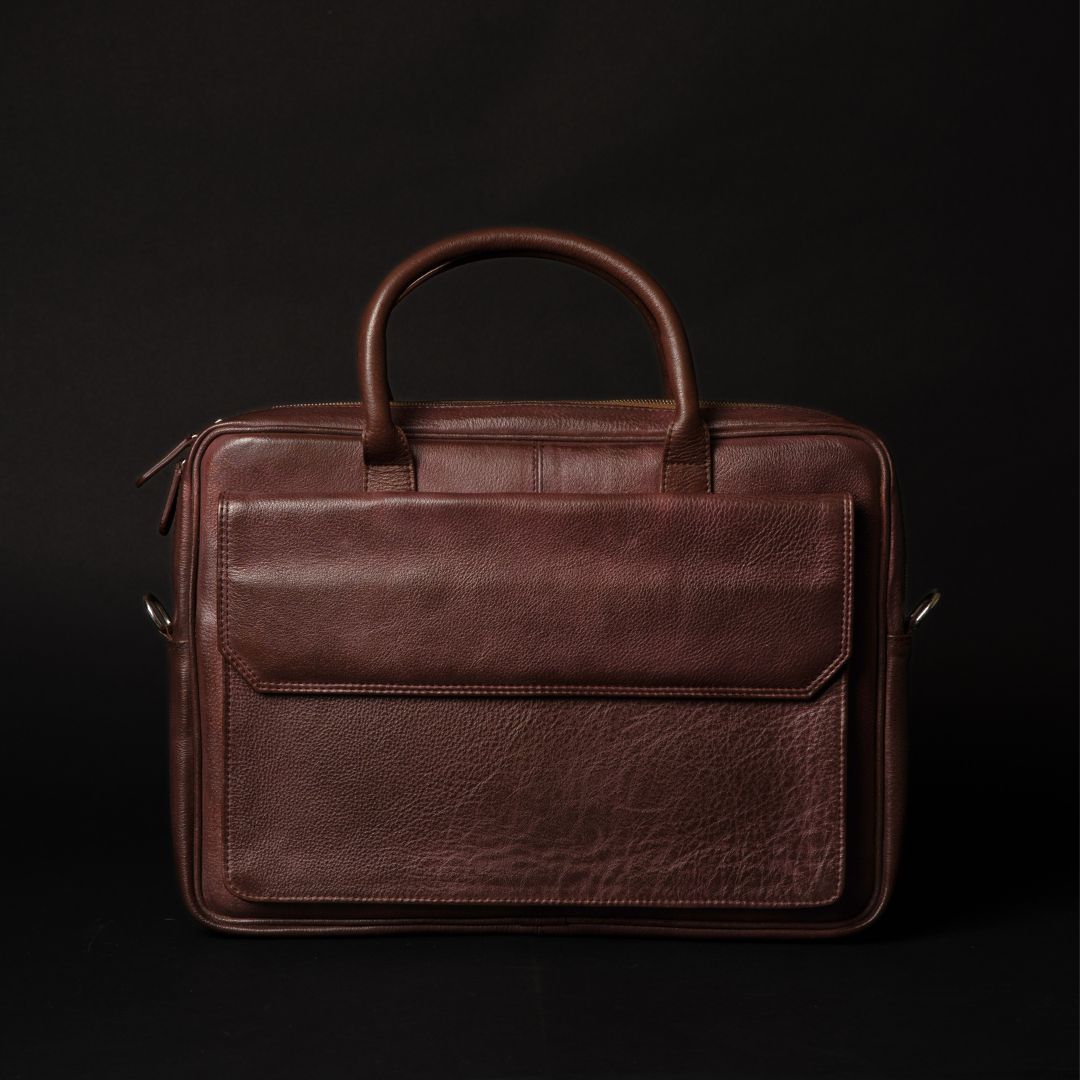 Florence classic brown full-grain leather laptop bag