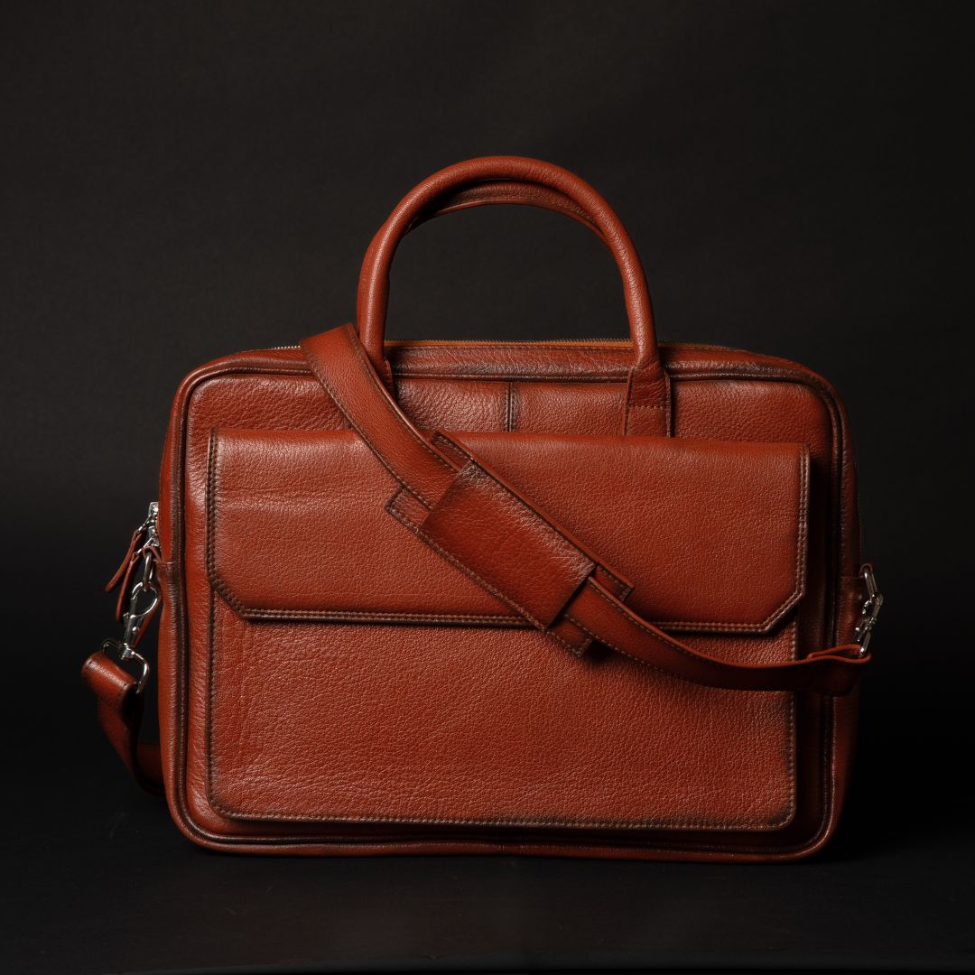 Florence classic tan full-grain leather laptop bag