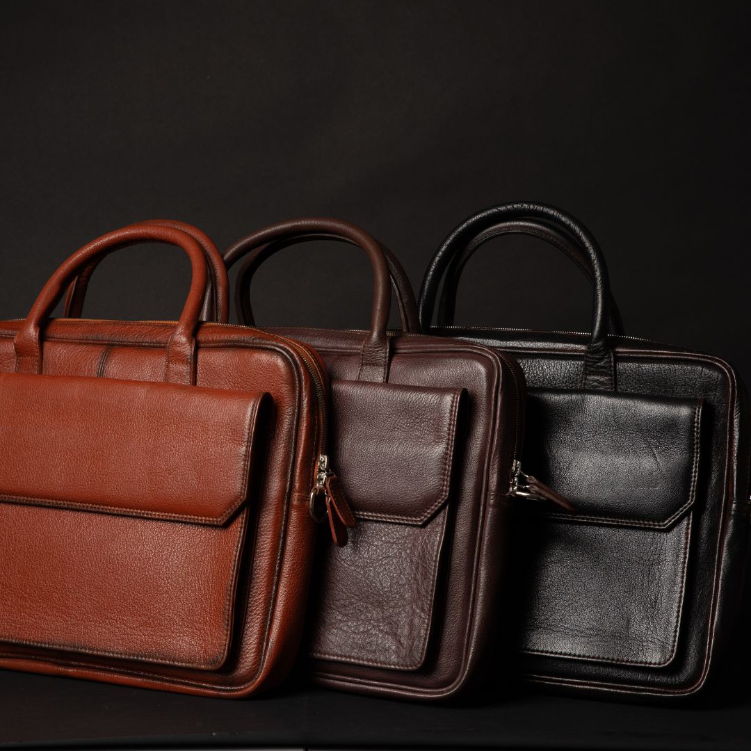Florence classic tan full-grain leather laptop bag