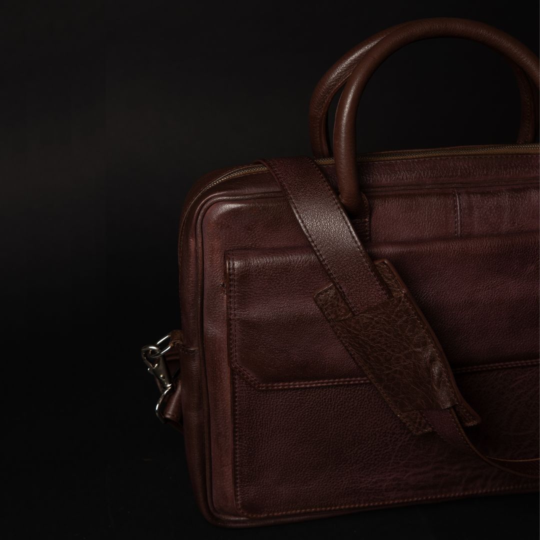 Florence classic brown full-grain leather laptop bag