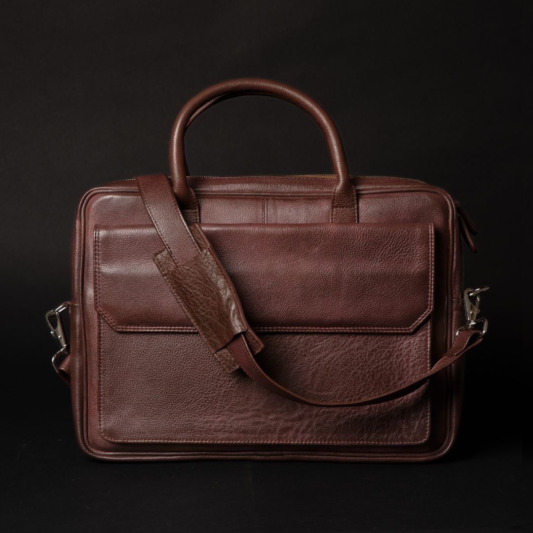 Florence classic brown full-grain leather laptop bag