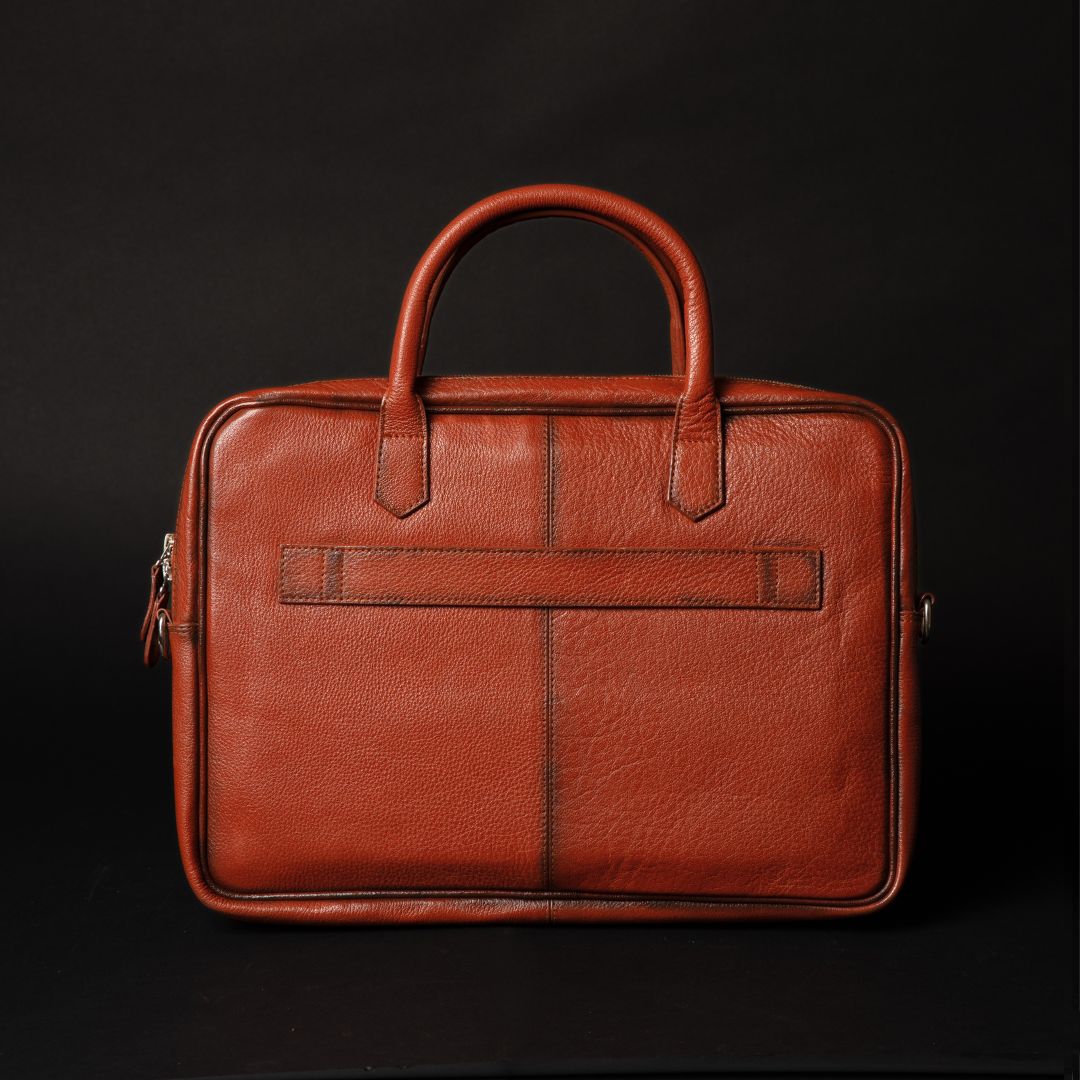 Florence classic tan full-grain leather laptop bag