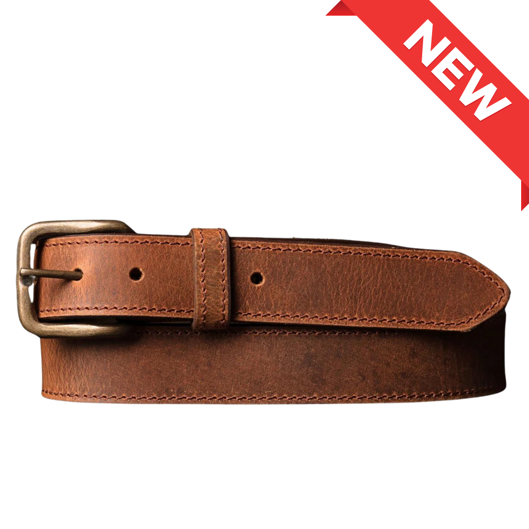 Stitched distressed full-grain leather belt