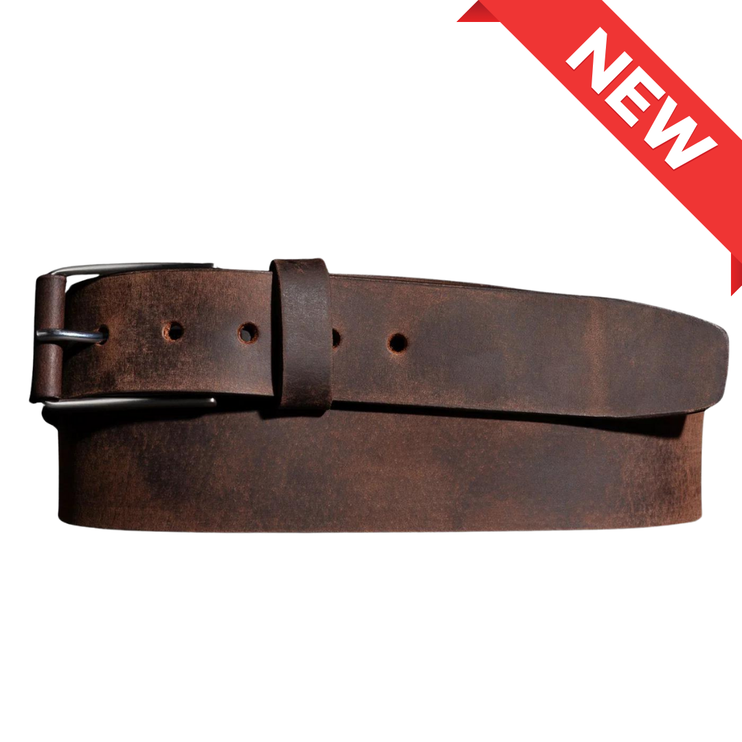 The Spartan leather belt with leather wrapped buckle in brown