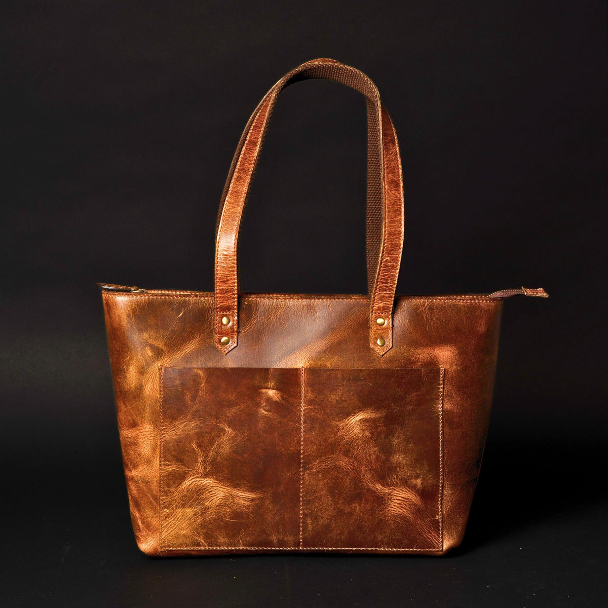 Classic cognac leather tote bag