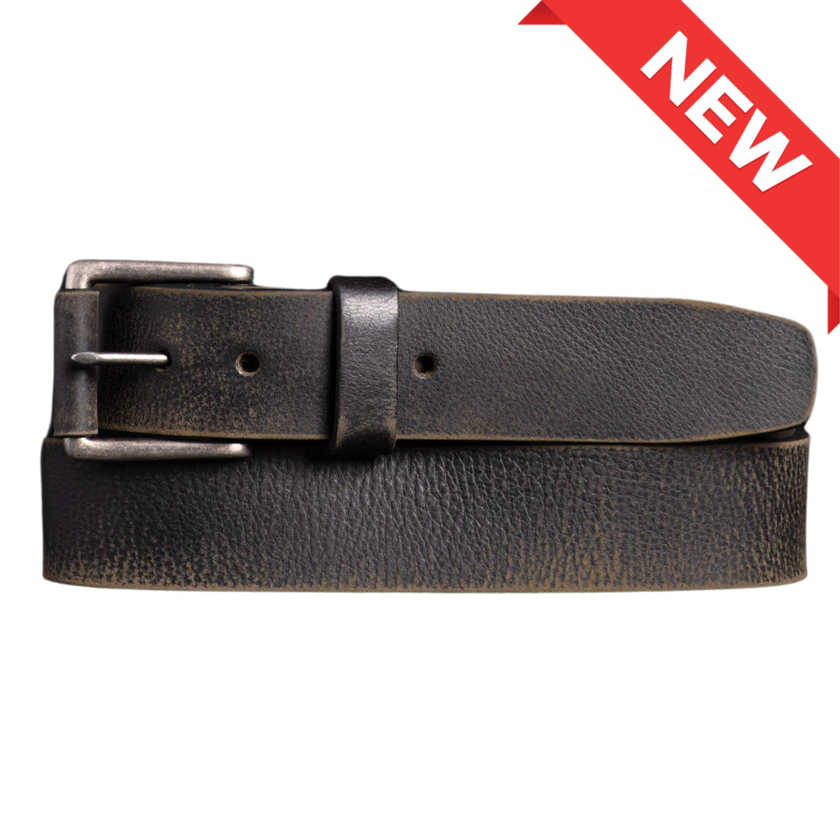 The Spartan leather belt with leather wrapped buckle in black