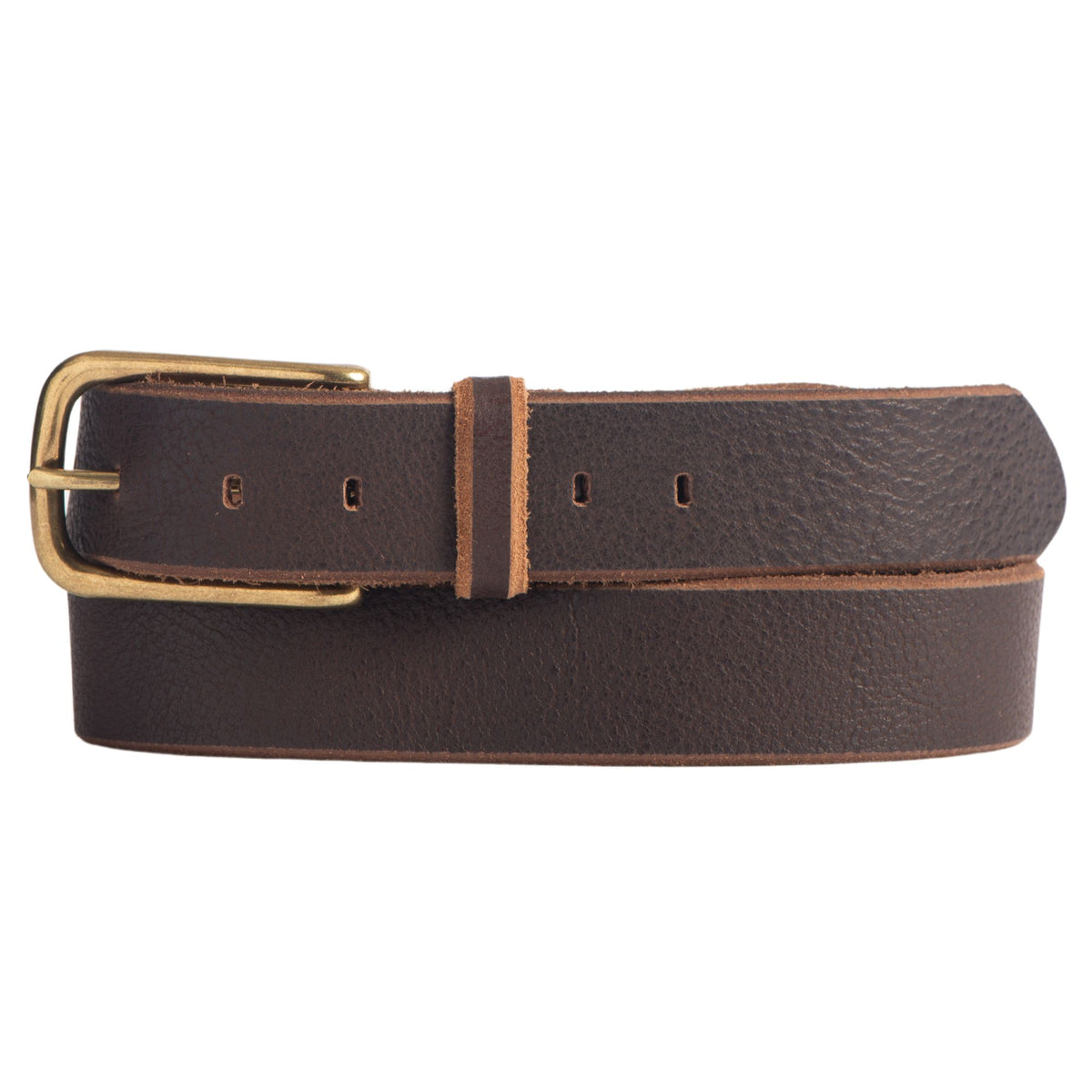 Aria brown leather dress belt with elongated gold buckle