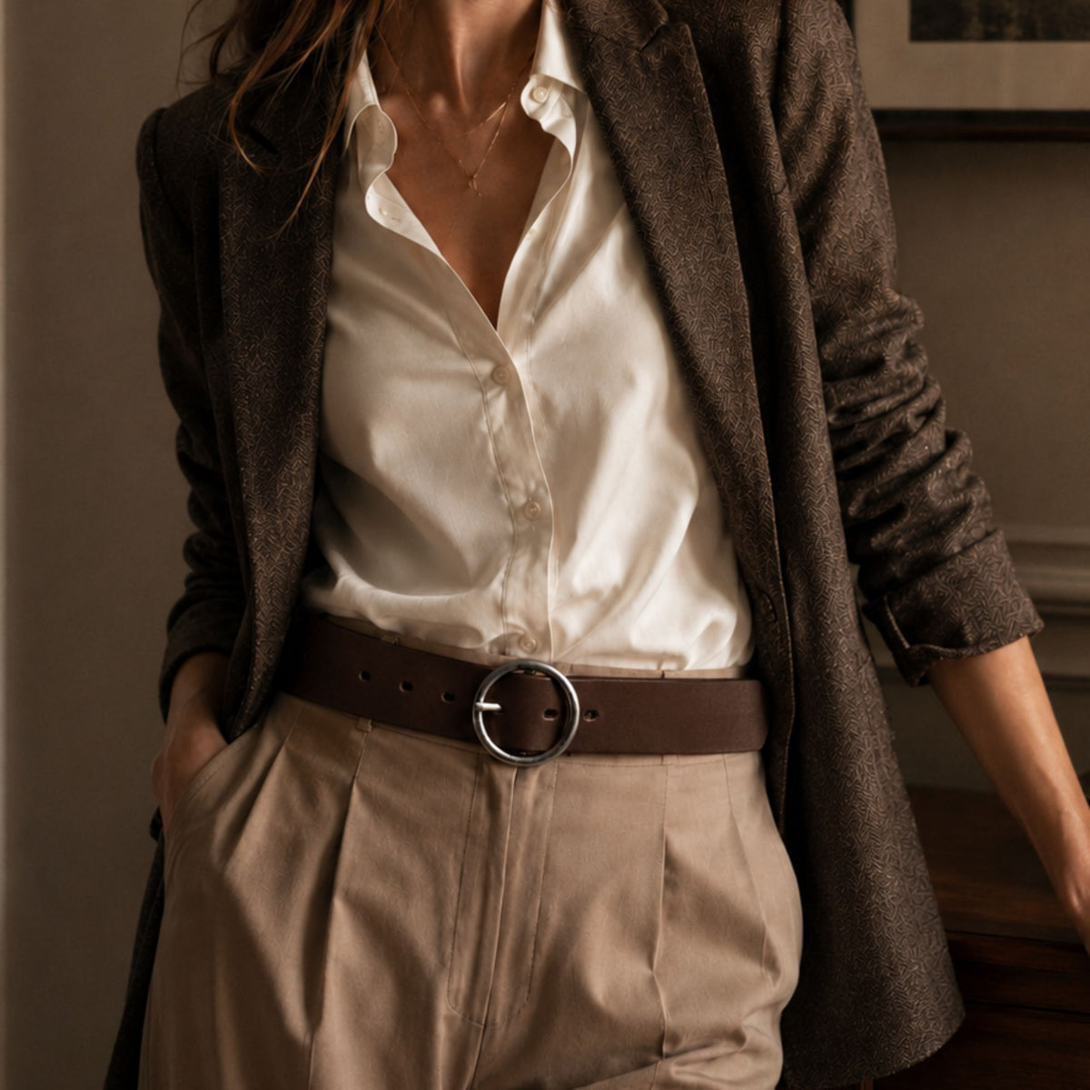 Sempre vachetta leather waist belt with circular buckle