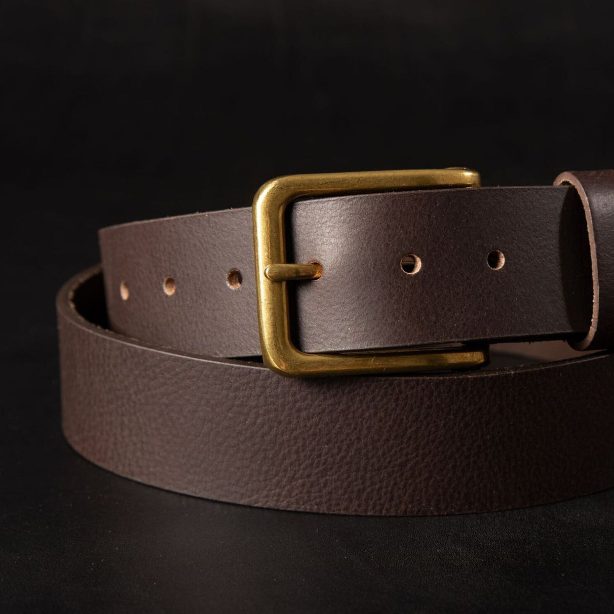 The Alchemist long semi-rounded brass belt buckle, 40 mm