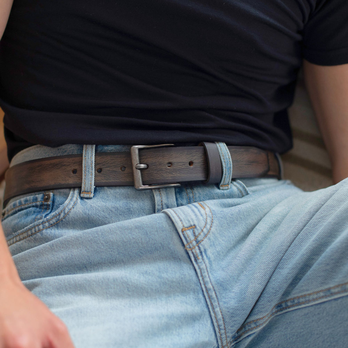 The Mountain leather belt with charred edges