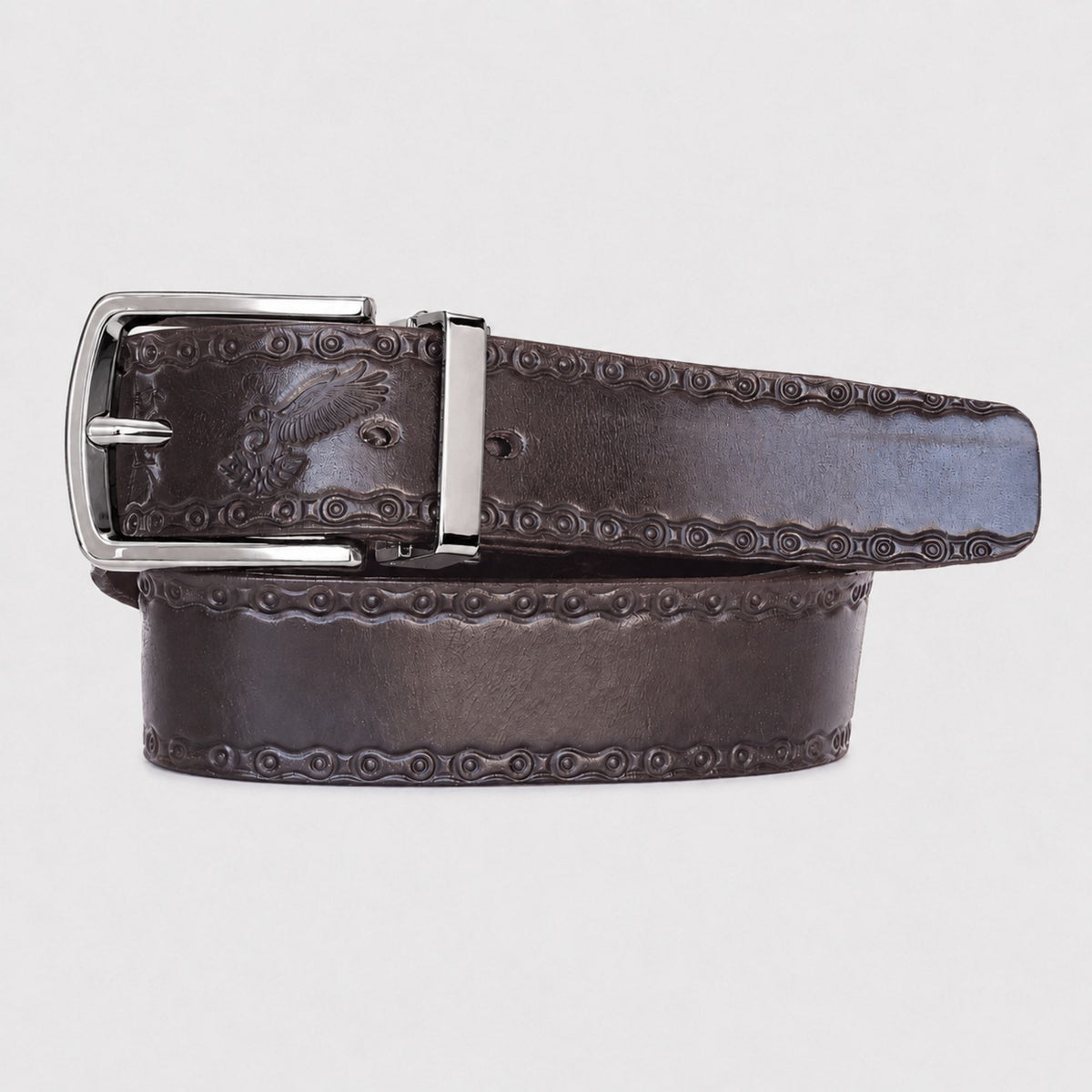 The Eagle Belt, brown embossed leather belt