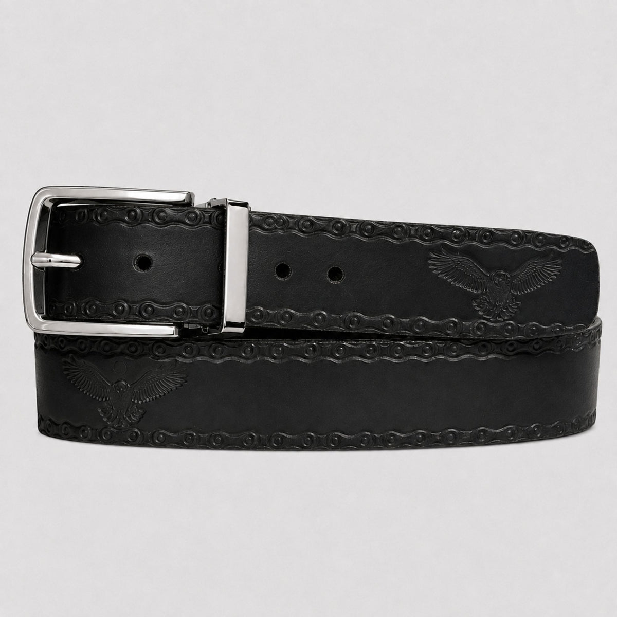 The Eagle Belt- Black Chain Link Embossed 100% Real Leather Belt