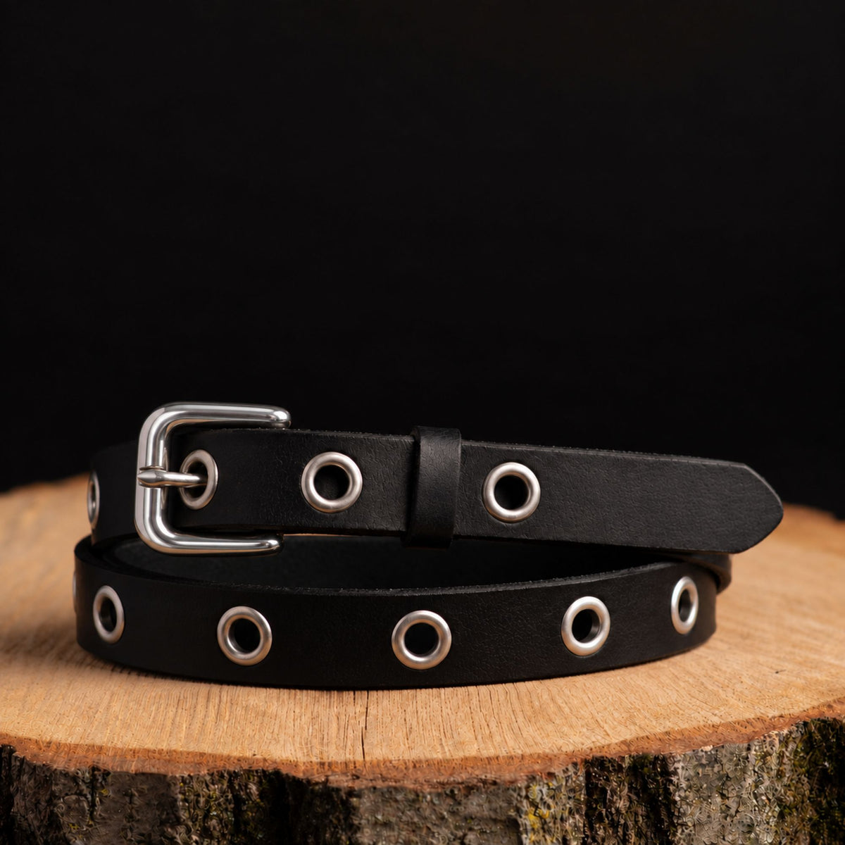 Exene - Slim Brown Leather Belt with Single Grommets - Made in Canada
