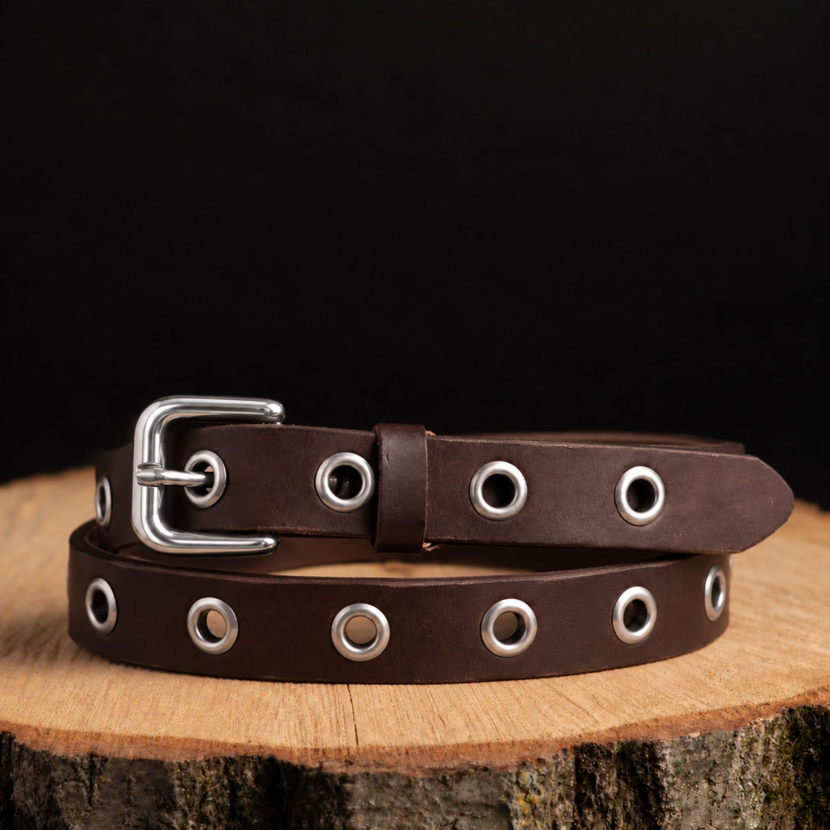 Exene - Slim Brown Leather Belt with Single Grommets - Made in Canada