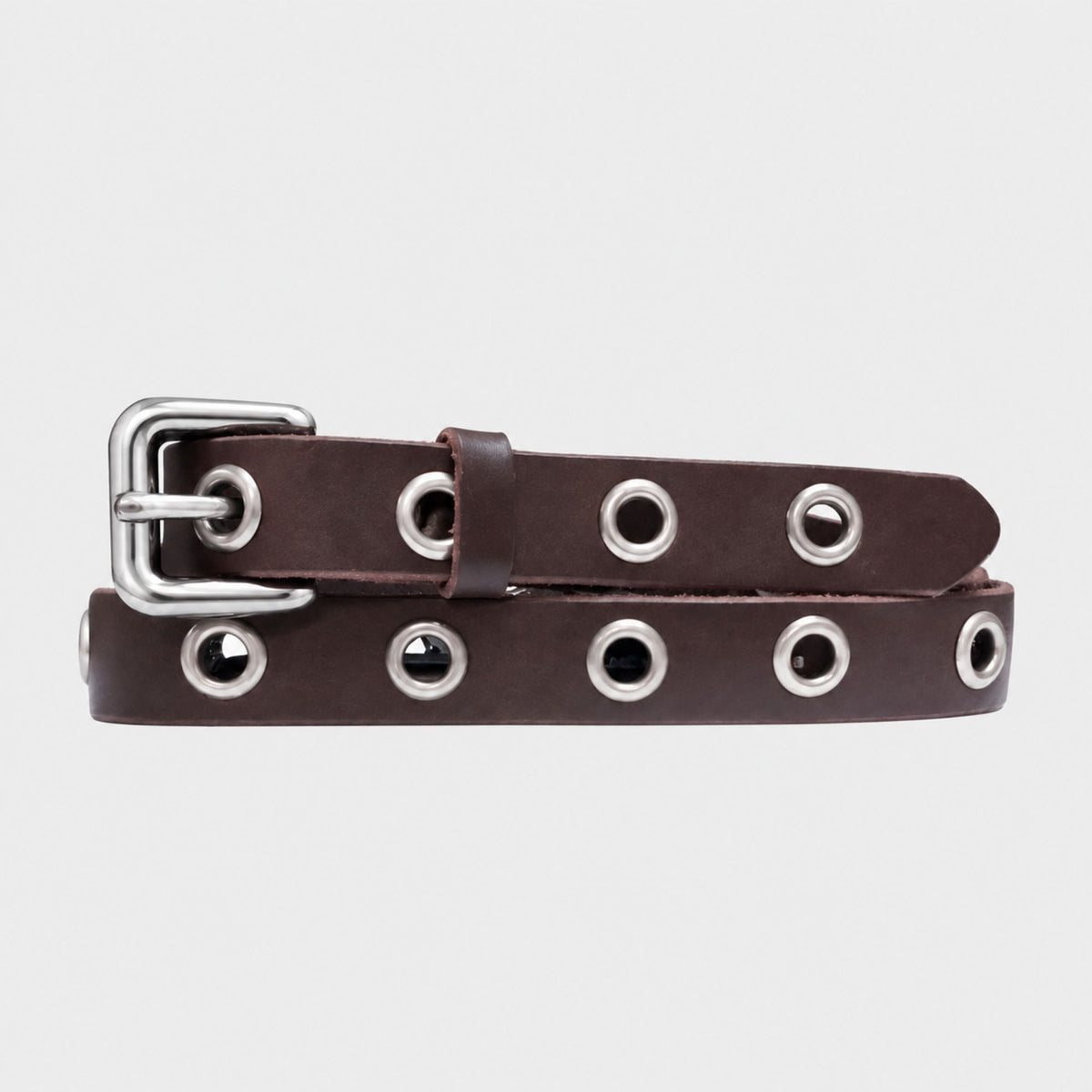 Exene - Slim Brown Leather Belt with Single Grommets - Made in Canada
