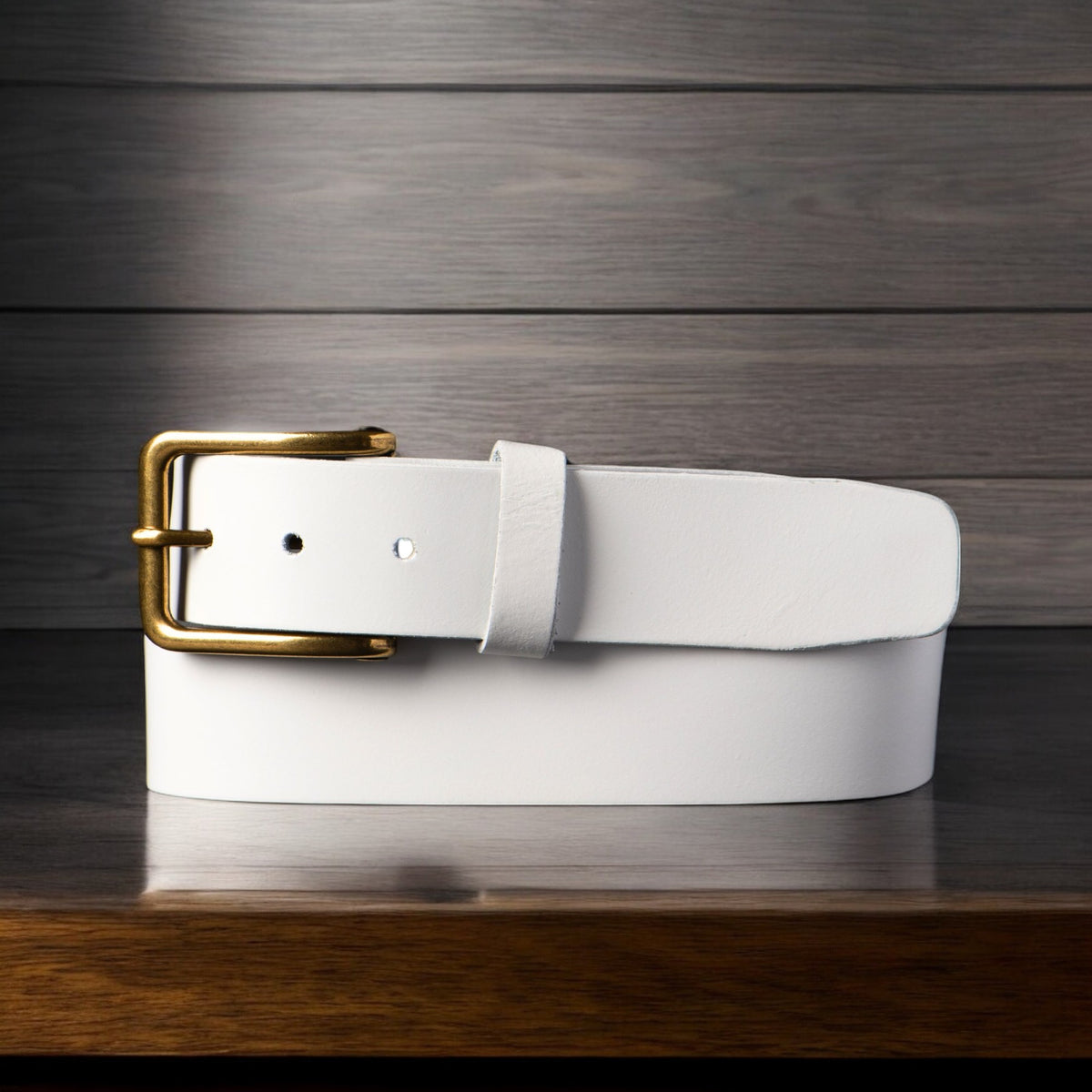 Bianca white leather dress belt with gold buckle