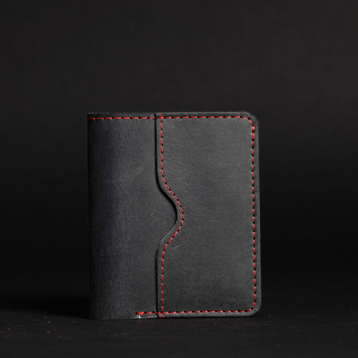 The Diablo black leather card holder with red stitching