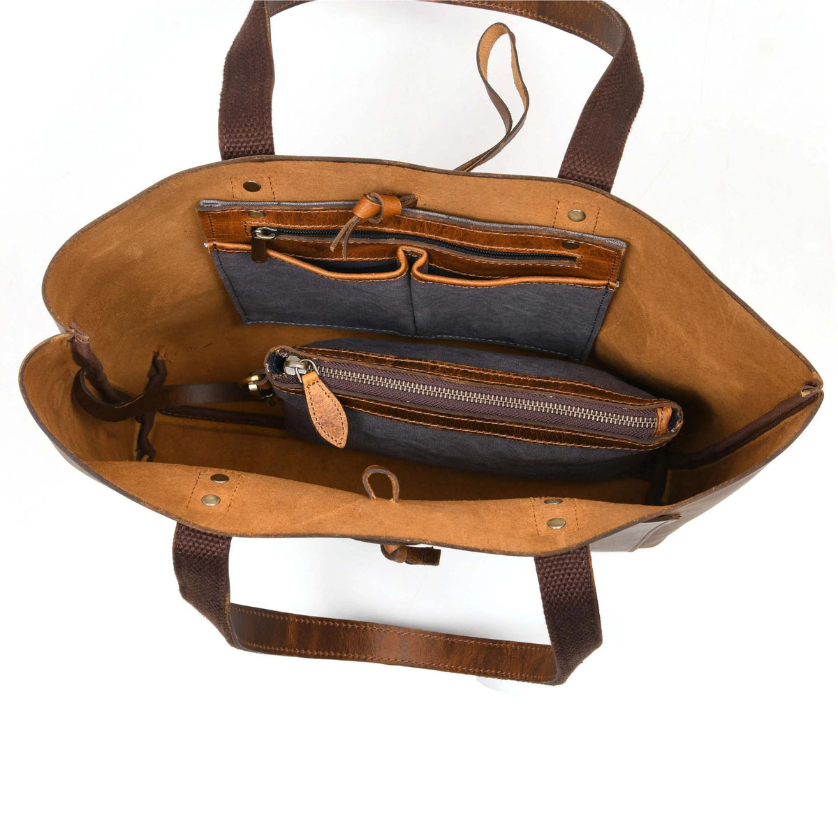 Tolredo cognac leather tote bag with leather closure