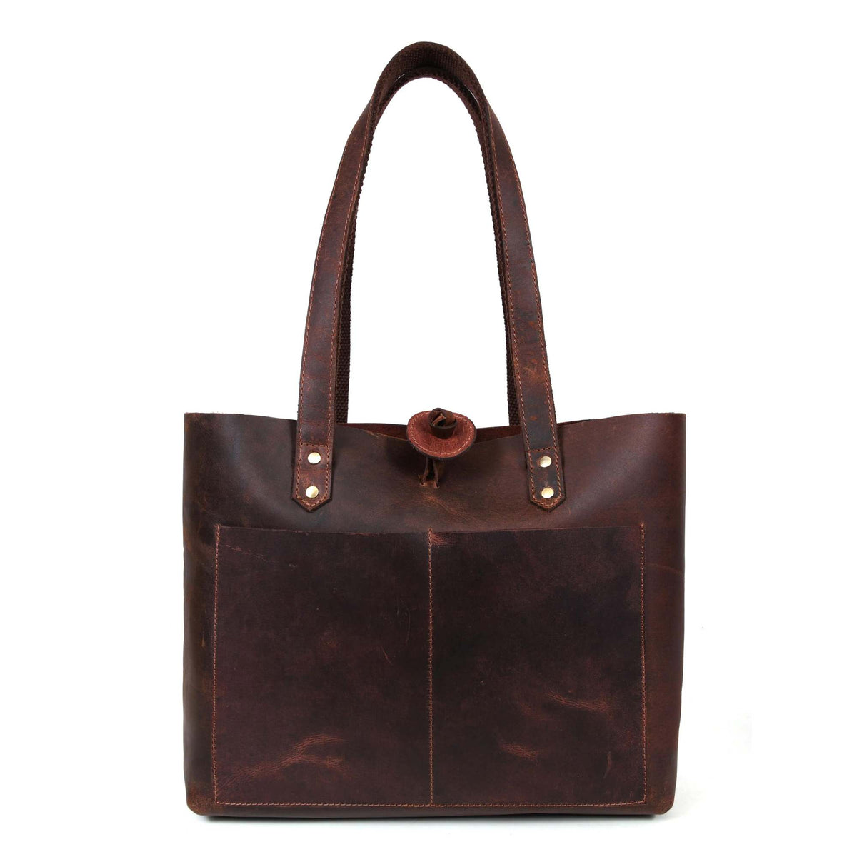 Tolredo brown leather tote bag with leather closure