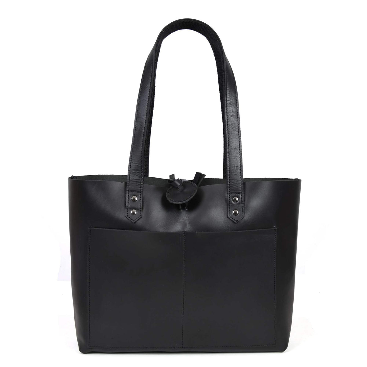 Tolredo black leather tote bag with leather closure