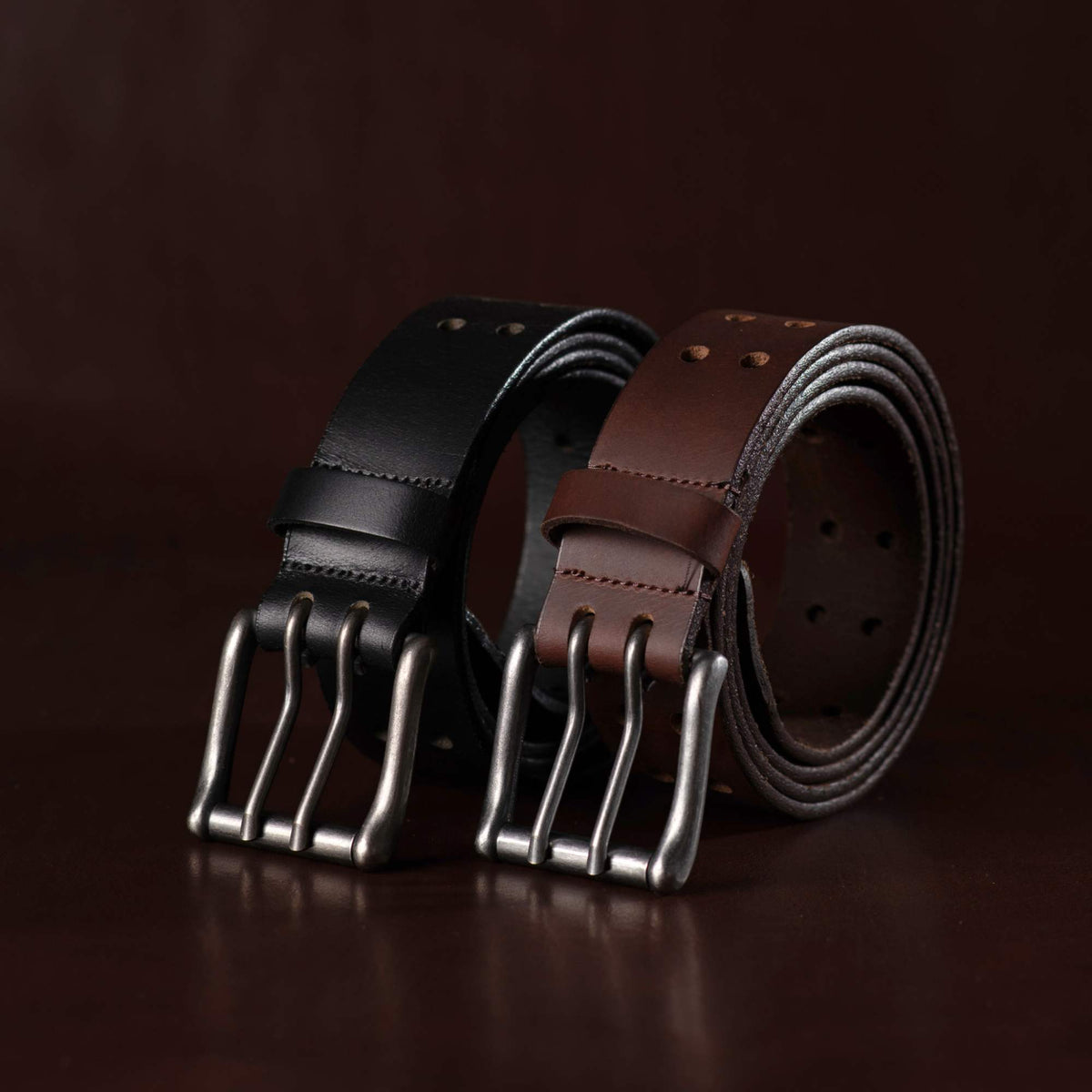 The Double Hole Belts 2-piece leather belt gift set