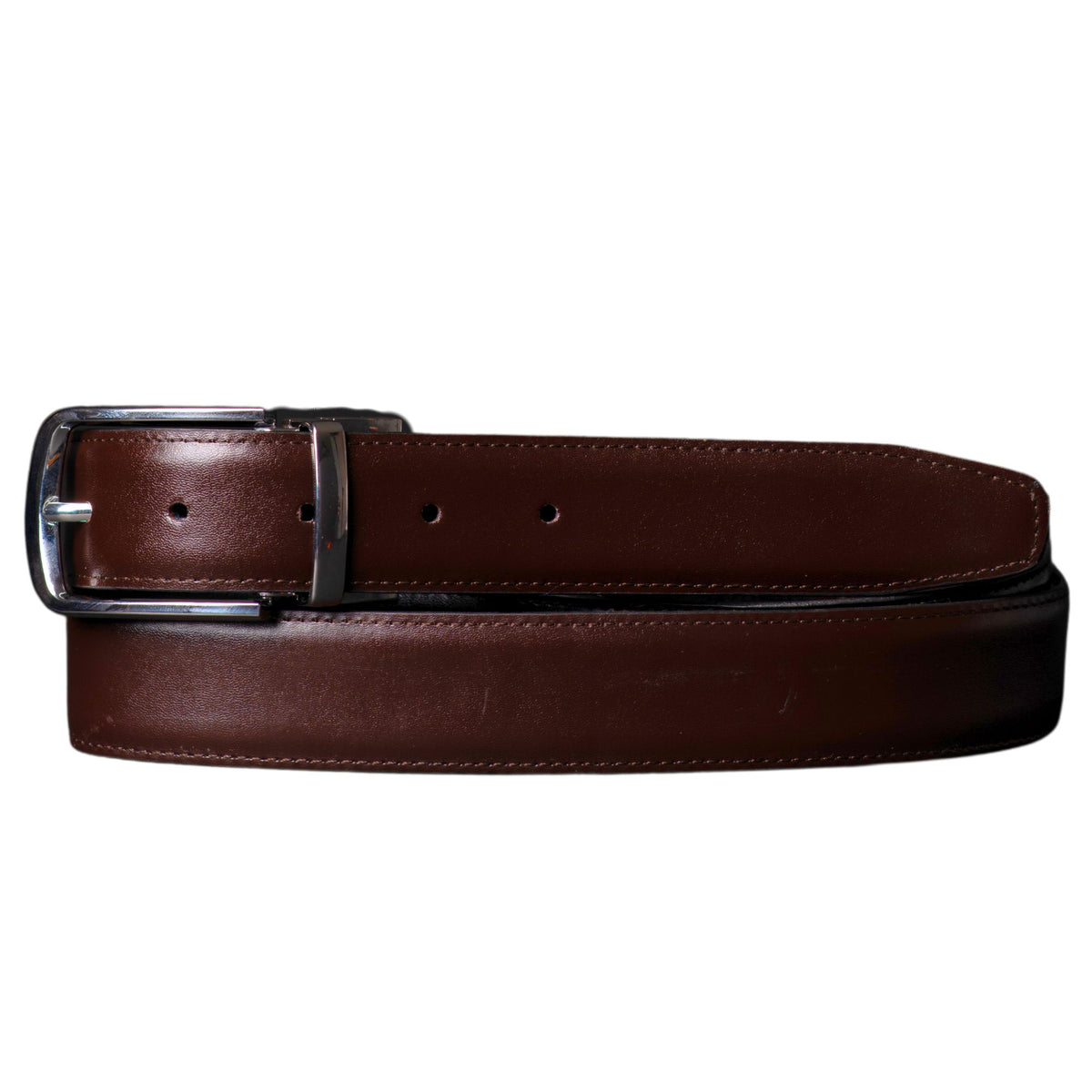 The Harvey Dent reversible stitched feather edged leather belt