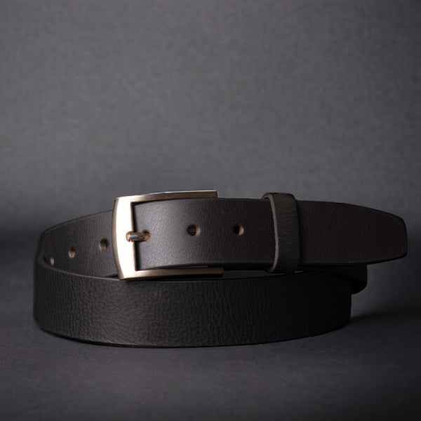 The Crest Belt - Slim Black 100% Full-Grain Leather Belt