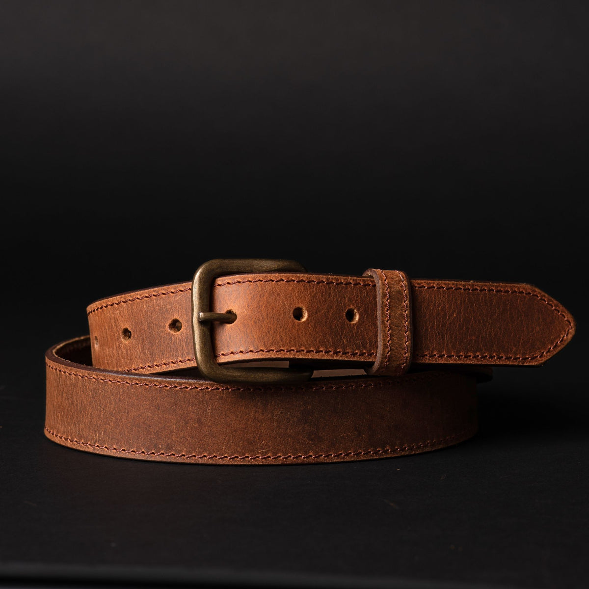 Stitched distressed full-grain leather belt
