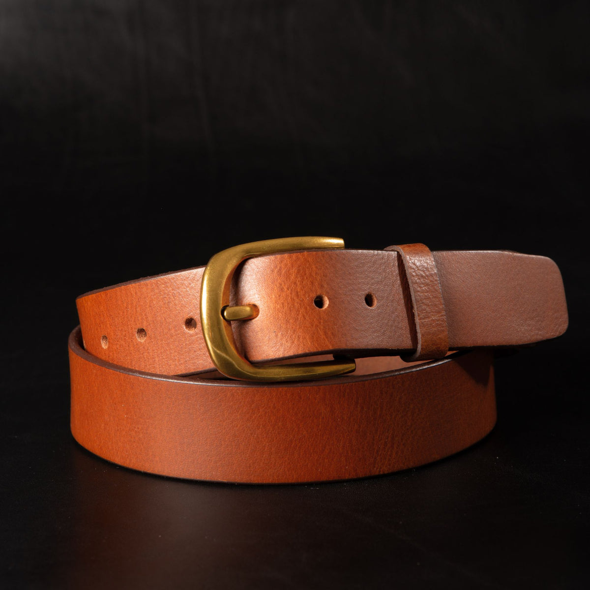 Liora tan leather belt with gold buckle