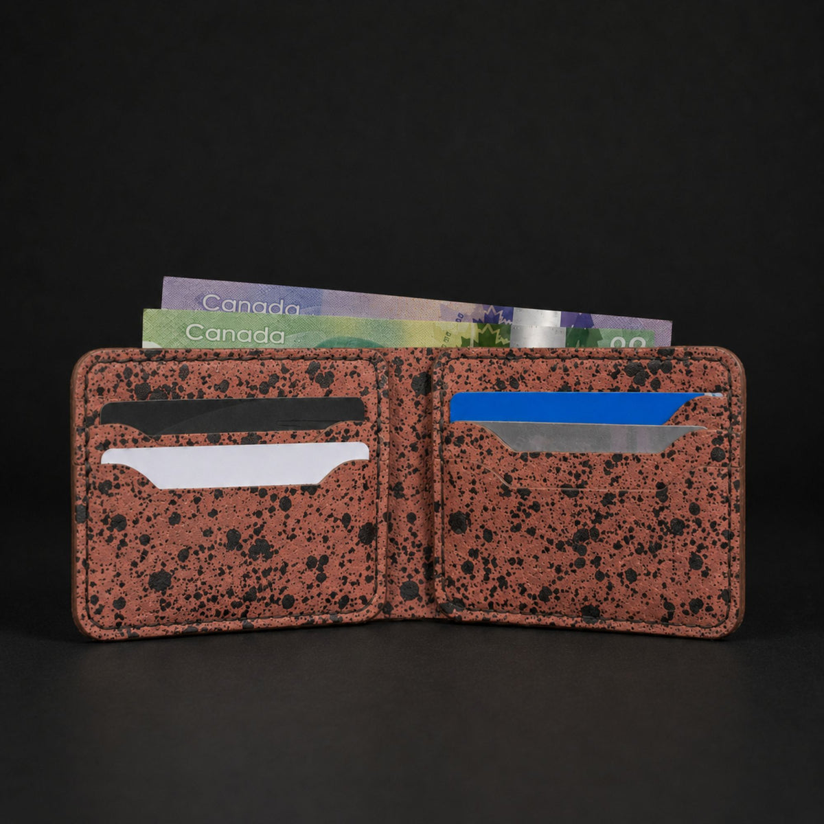 The Terracotta Splatter hand-stitched nappa leather wallet