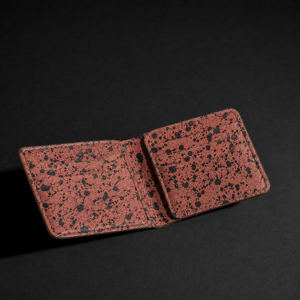 The Terracotta Splatter hand-stitched nappa leather wallet