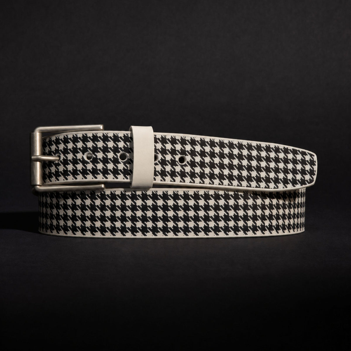 The Windsor white houndstooth full-grain leather belt