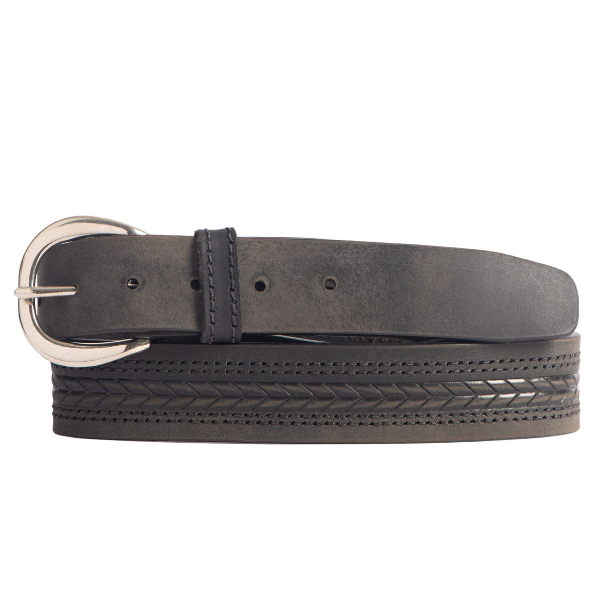 Terra brown embossed leather belt with gold buckle