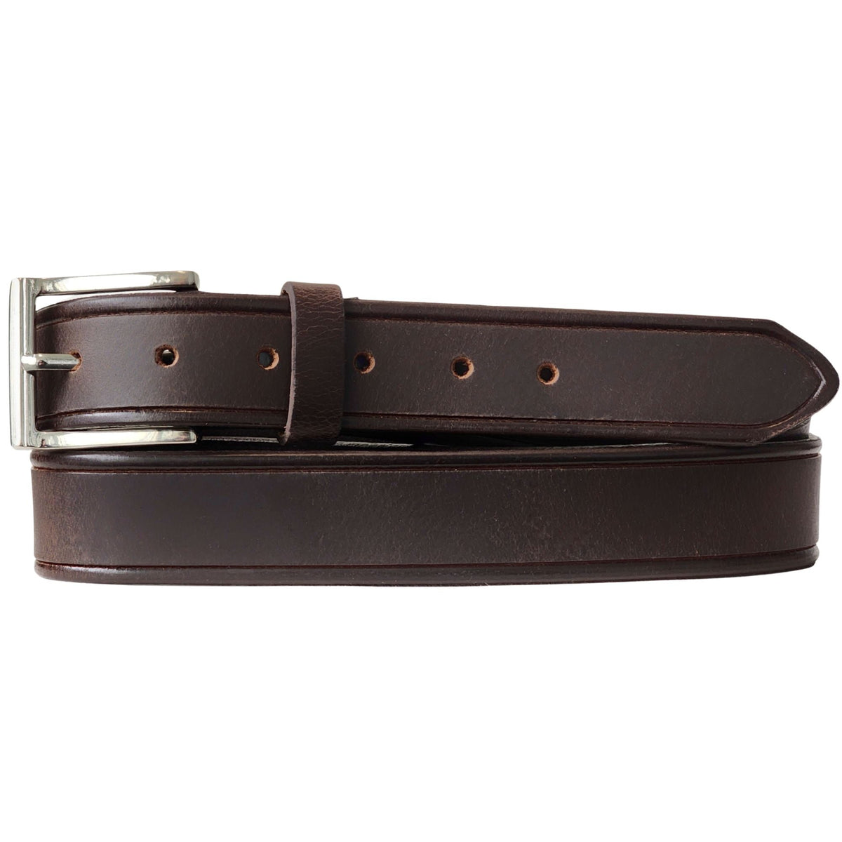 The Obelisk brown edge pipe full-grain leather belt