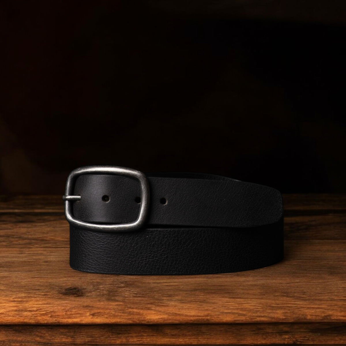 Selene black leather dress belt with silver buckle