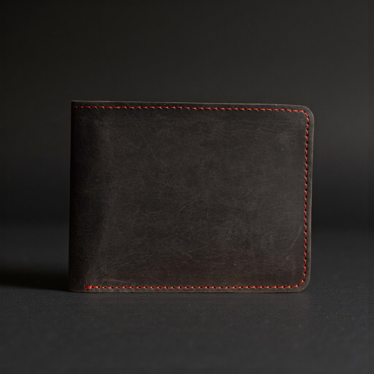 The Diablo black full-grain leather wallet with red stitching