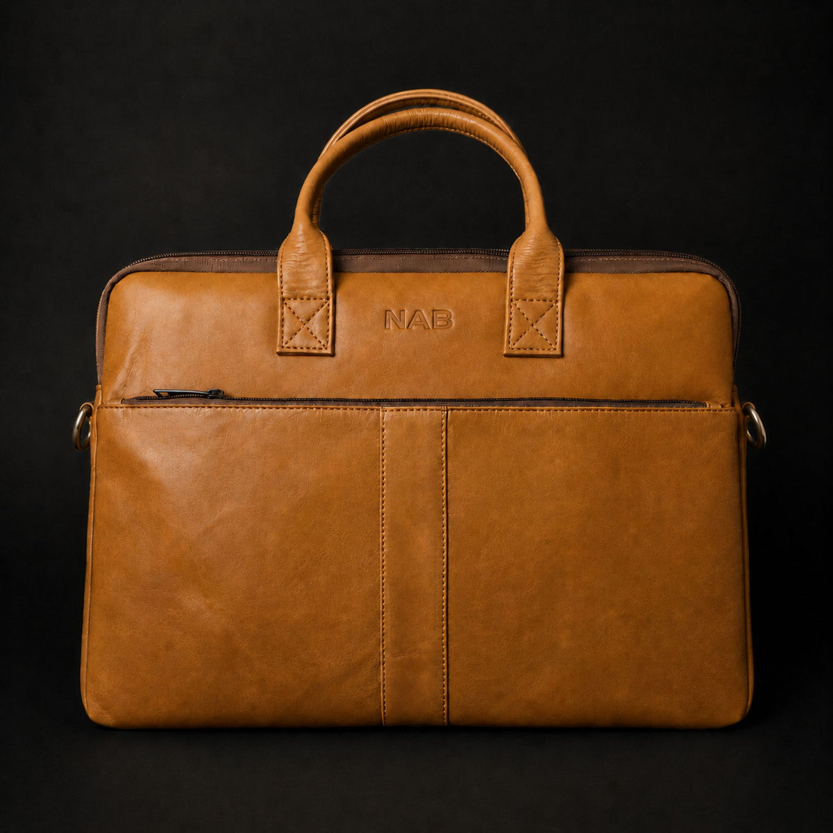 London English tan full-grain leather laptop bag