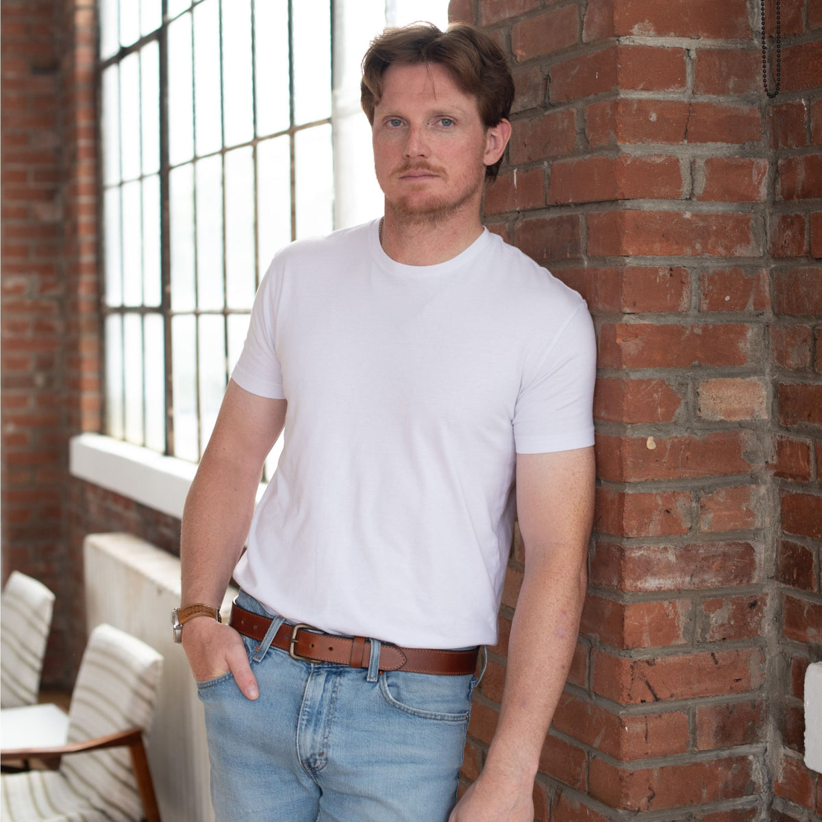 The Voyager stitched distressed full-grain leather belt