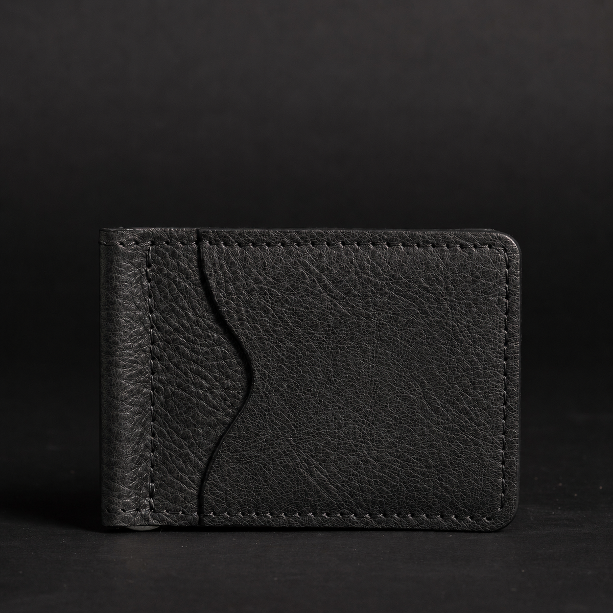 The Pinnacle slim money clip pebble grain leather wallet in black