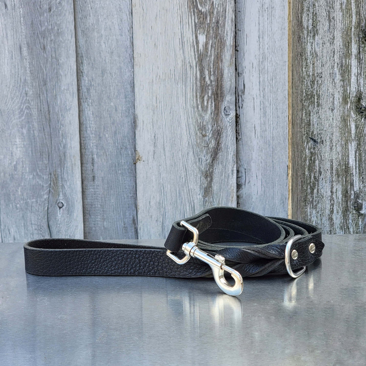 Braided leather dog leash, 60 inch, in black