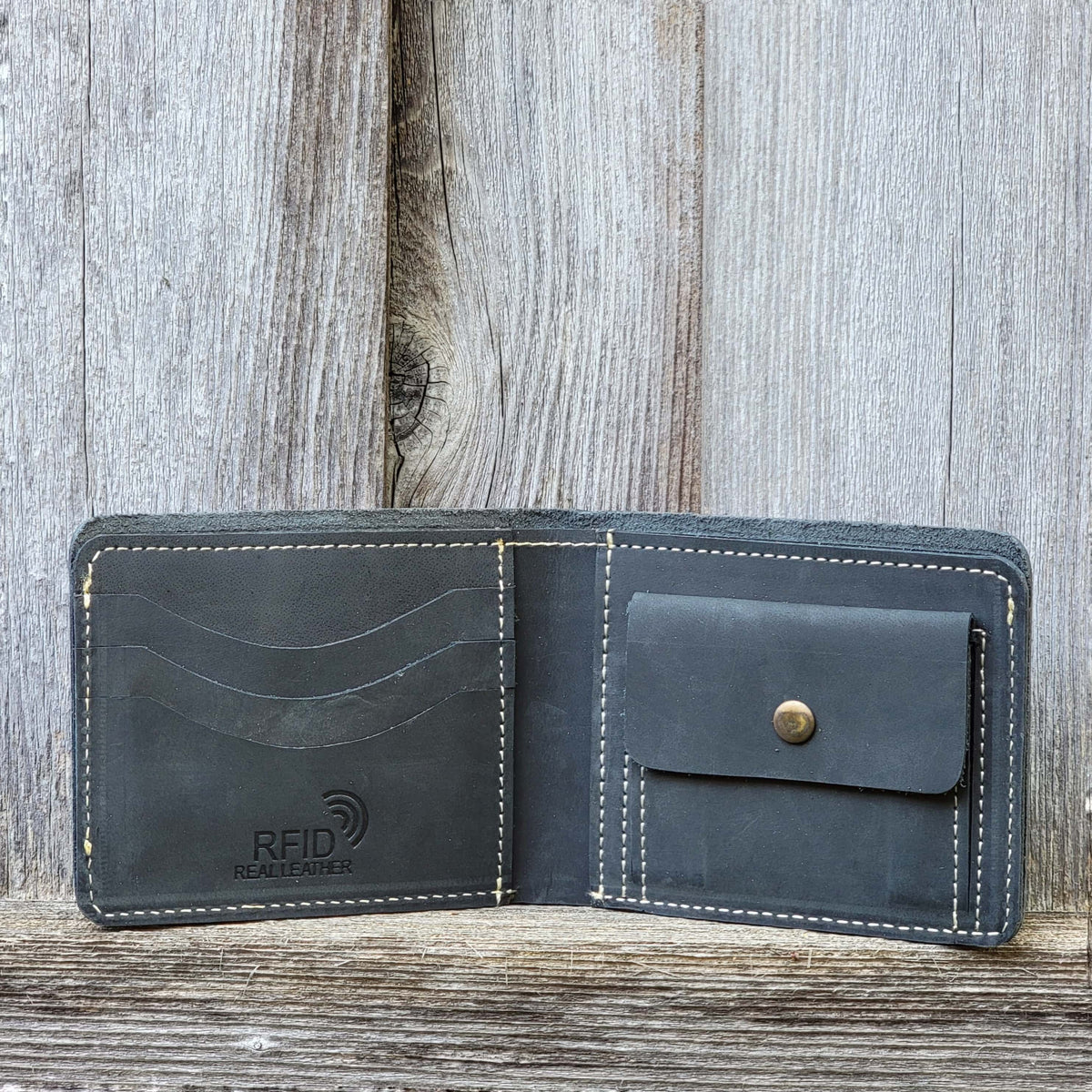 Full-grain leather wallet with coin pouch