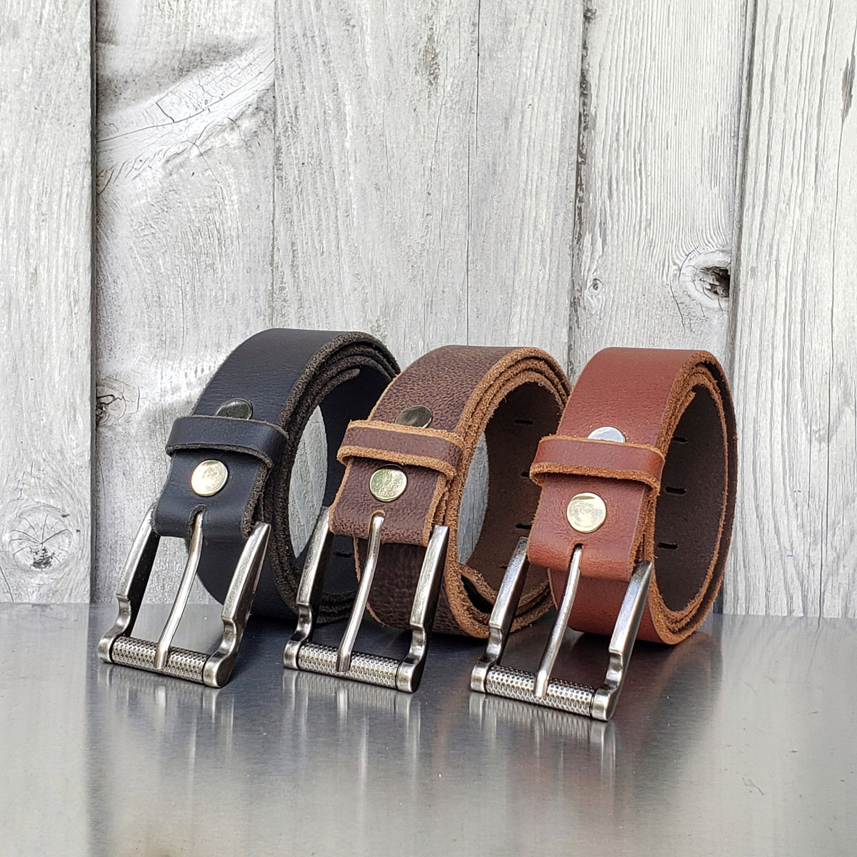 The Pinnacle Belts 3-piece leather belt gift set