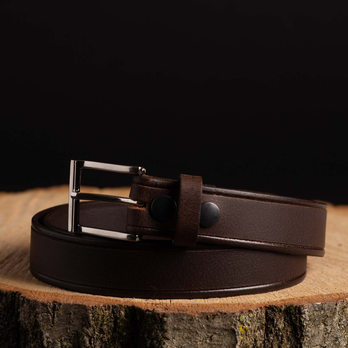 The Obelisk black edge pipe full-grain leather belt